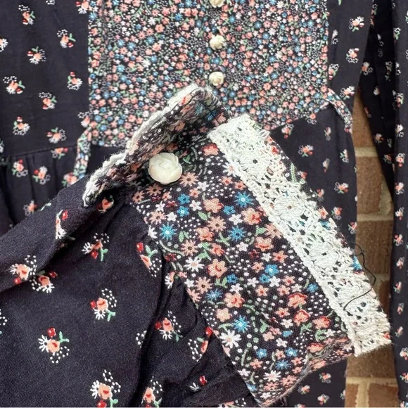 Vintage Montgomery Ward Prairie/ Gunne Sax Style Floral and Lace Dress Size 9 - Picture 6 of 13